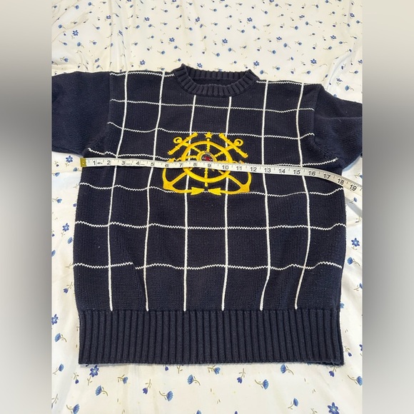 Vintage 90s Tommy Hilfiger Embroidered Geometric Nautical Crew Neck Sweater. - Picture 3 of 10